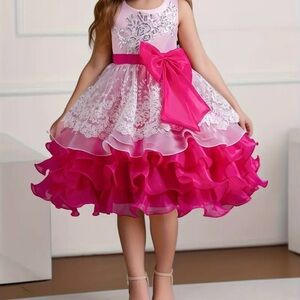 Elegant Pink Layered Kids Dress